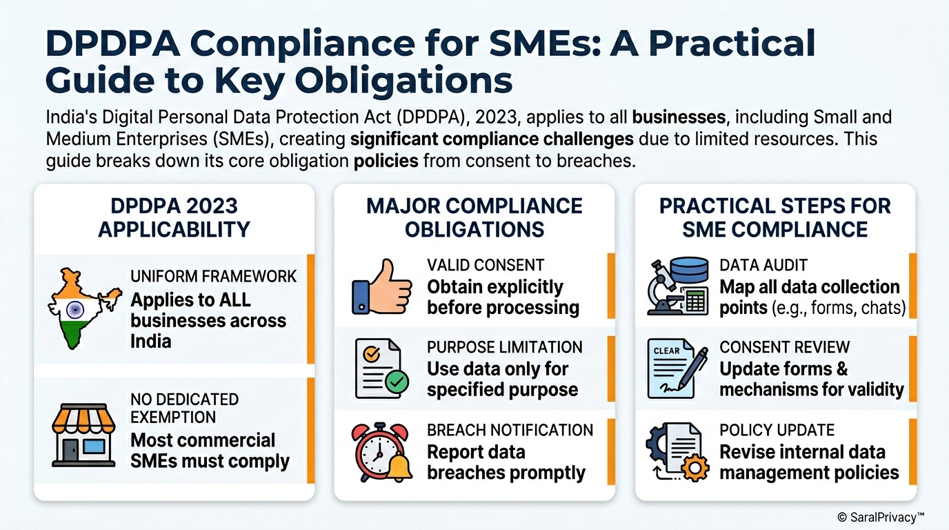 DPDPA Compliance for SMEs: A Practical Guide to Key Obligations — DPDPA infographic