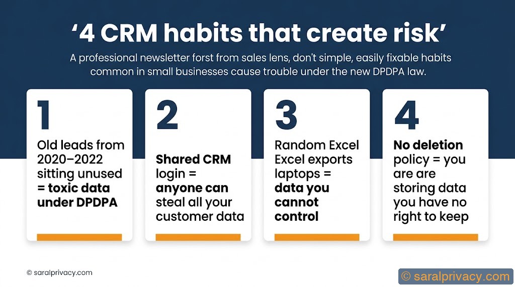 4 CRM habits that create risk — DPDPA infographic
