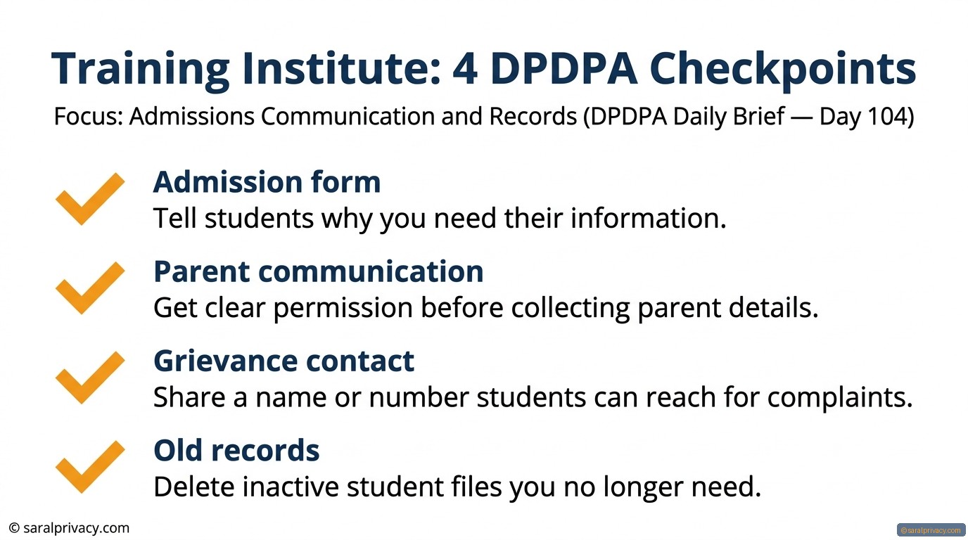 Training Institute: 4 DPDPA Checkpoints — DPDPA infographic