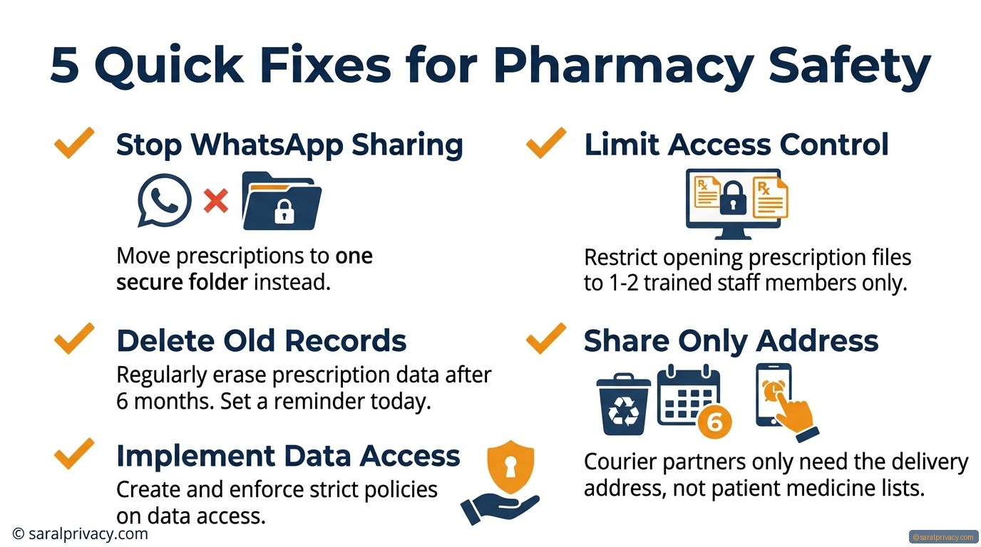 5 Quick Fixes for Pharmacy Safety — DPDPA infographic