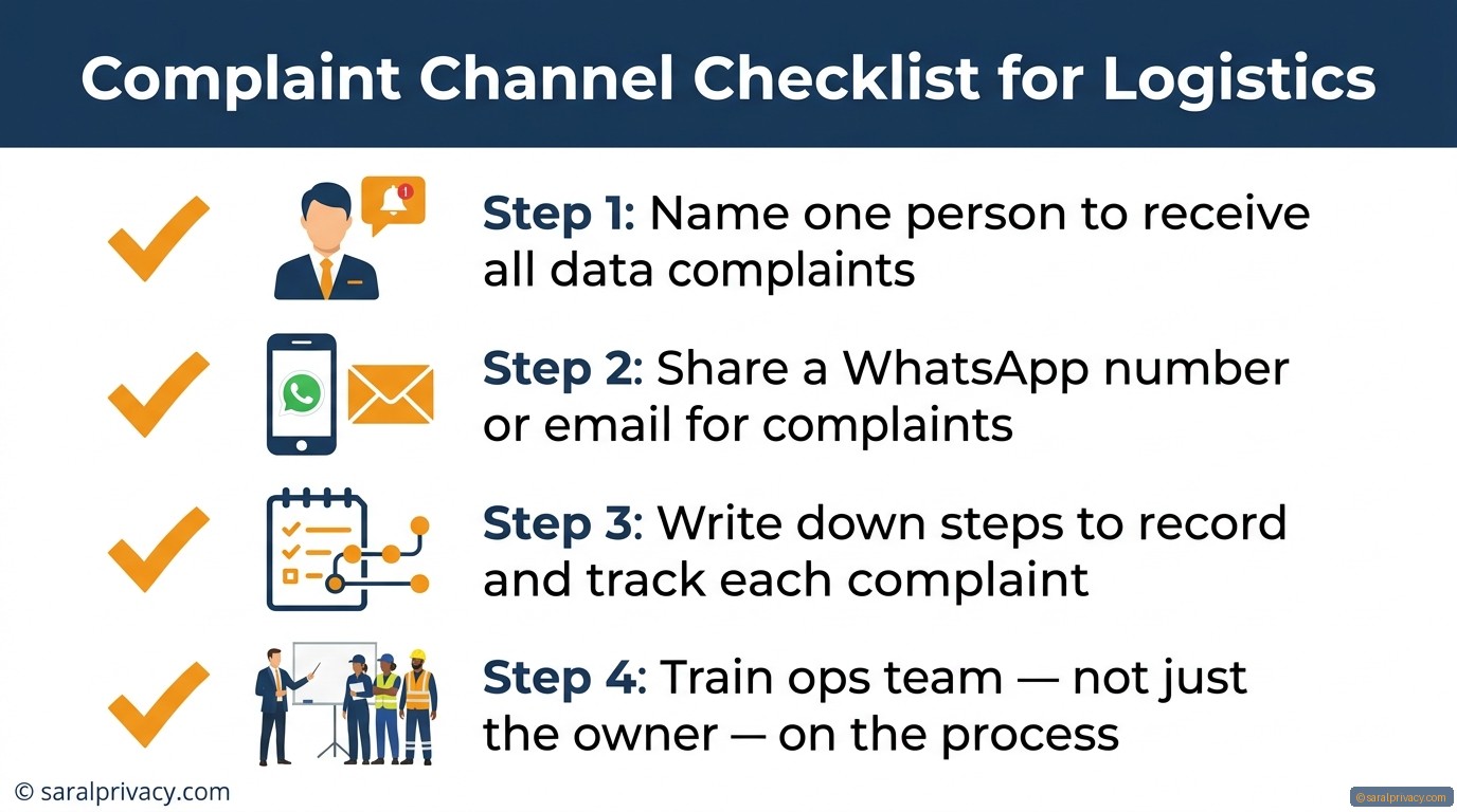 Complaint Channel Checklist for Logistics — DPDPA infographic
